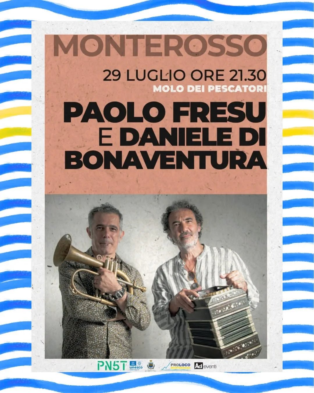 Locandina Concerto Paolo Fresu e Daniele di Bonaventura 2026 a Monterosso al Mare (La spezia)
