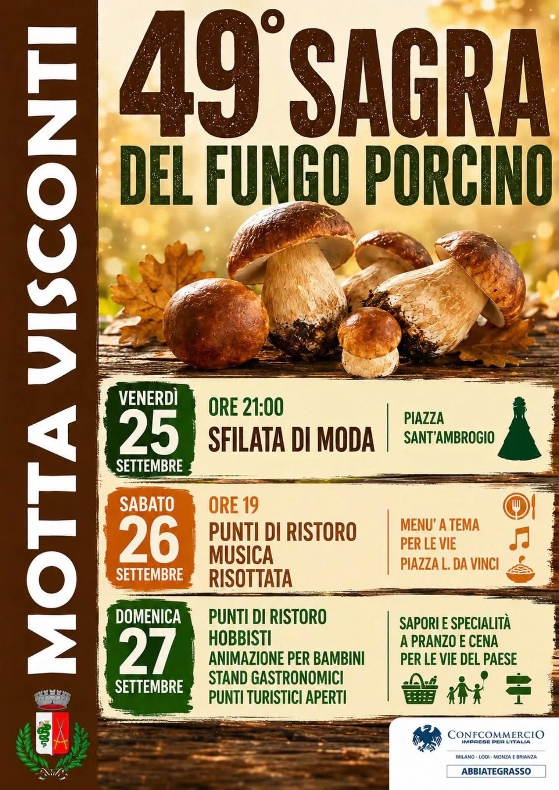 Locandina 49ª Sagra del Fungo Porcino 2026 a Motta Visconti (Milano)