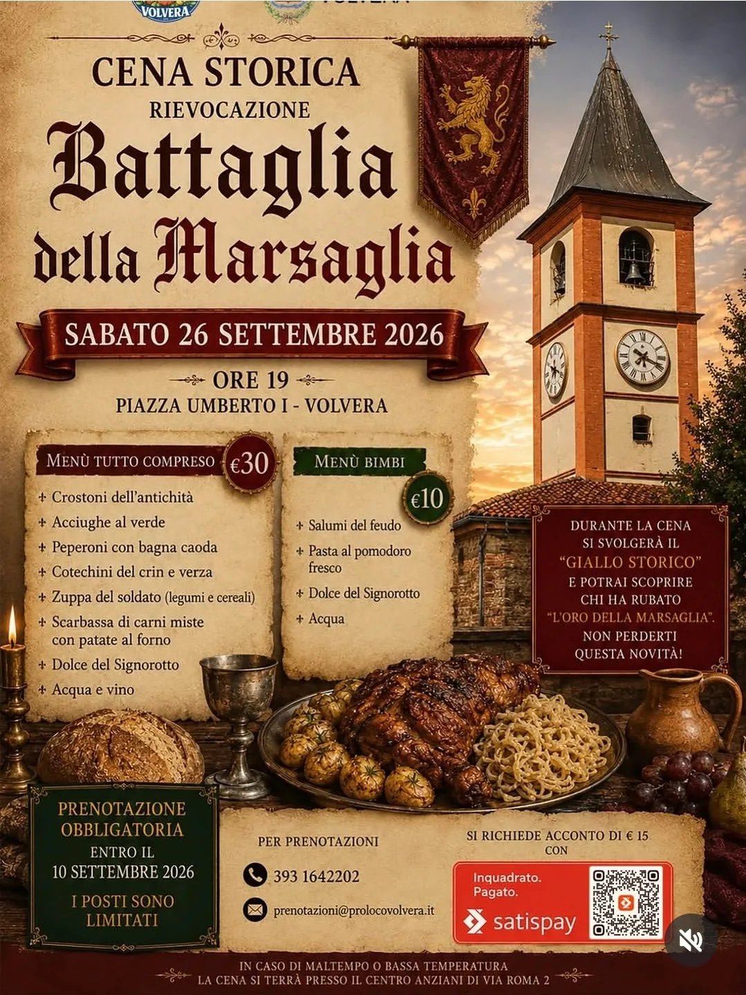 Locandina Cena Storica Rievocazione Battaglia della Marsaglia 2026 a Volvera (Torino)