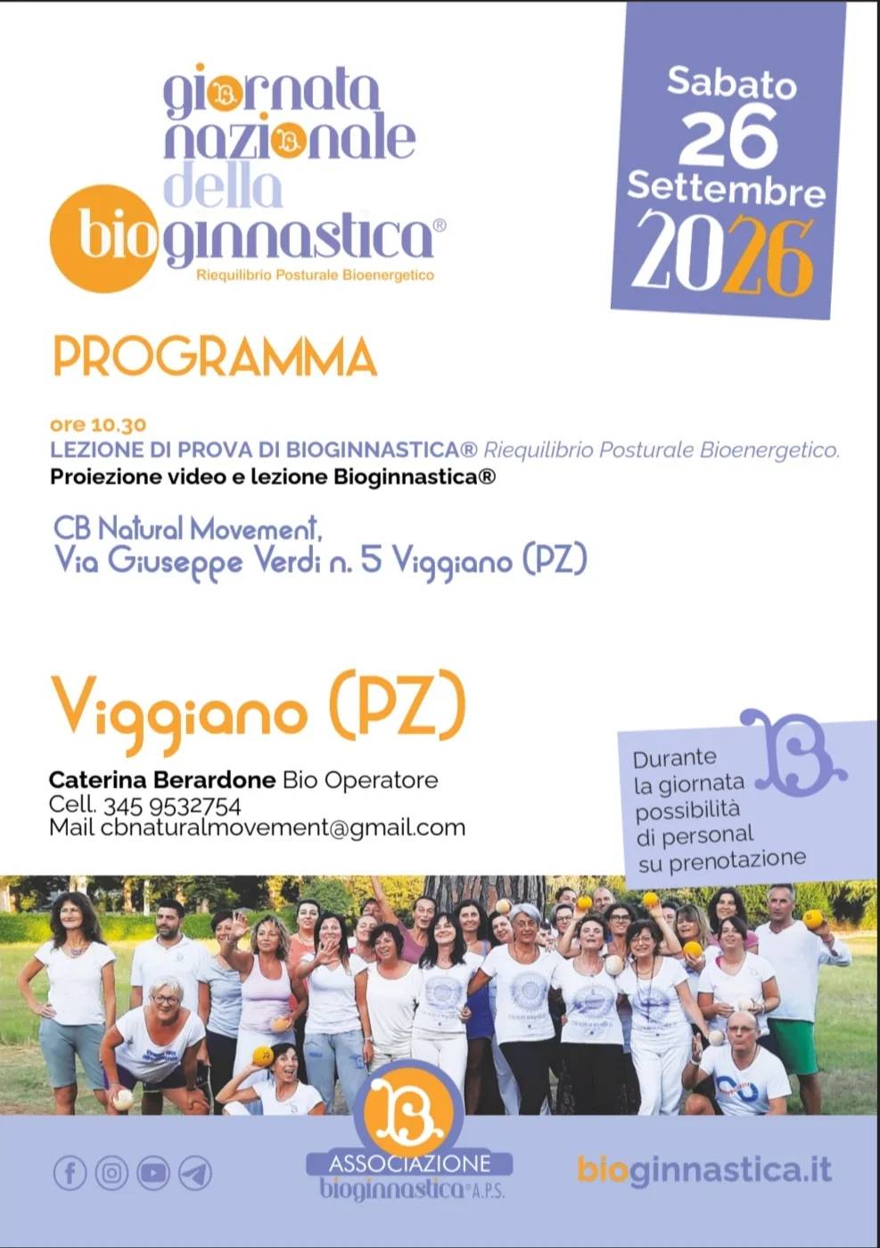 Locandina Giornata Nazionale della Bioginnastica 2026 a Viggiano (PZ)