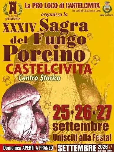 Locandina XXXIV Sagra del Fungo Porcino 2026 a Castelcivita (Salerno)
