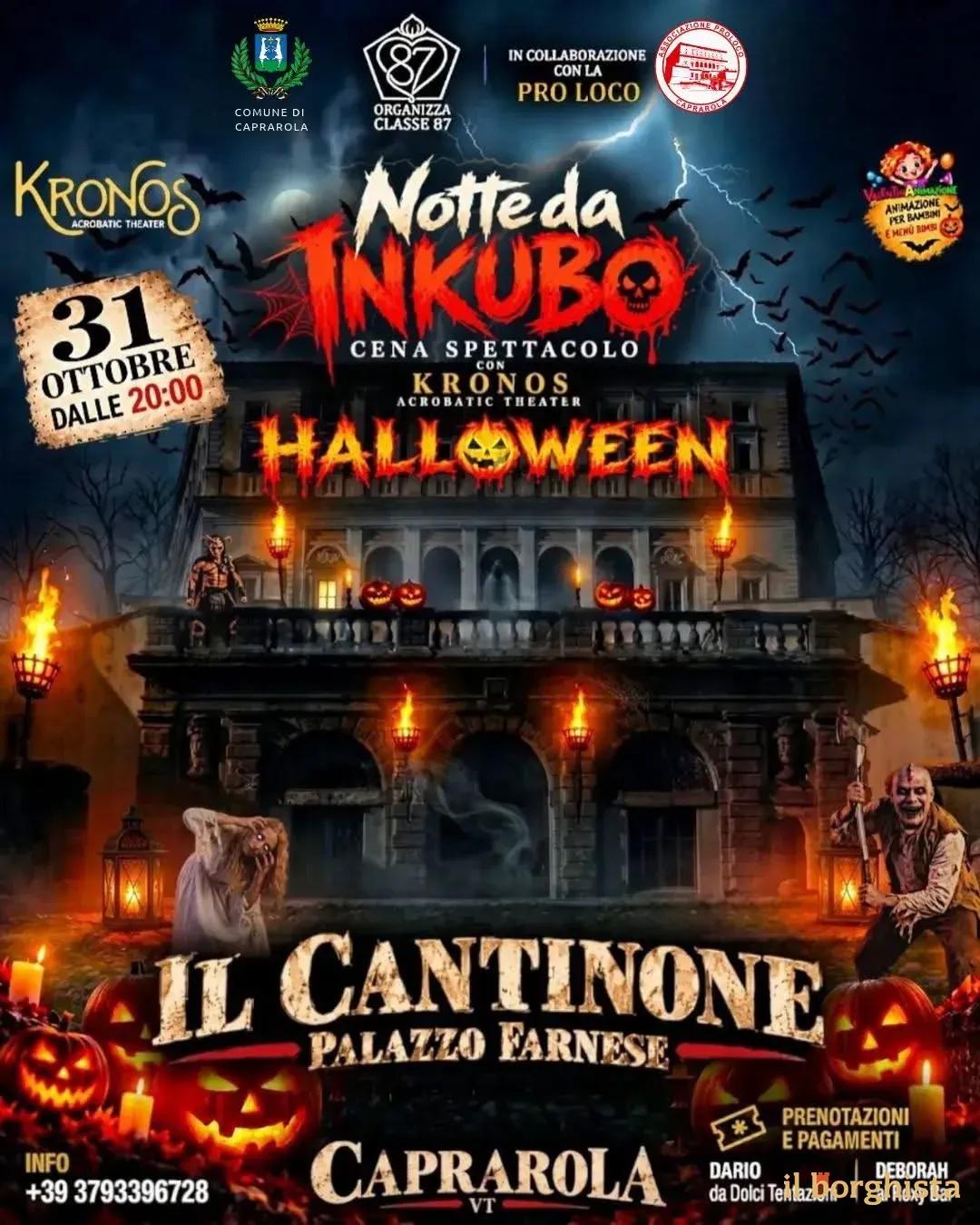 Locandina Notte da Inkubo Cena Spettacolo Halloween 2026 a Caprarola (Viterbo)