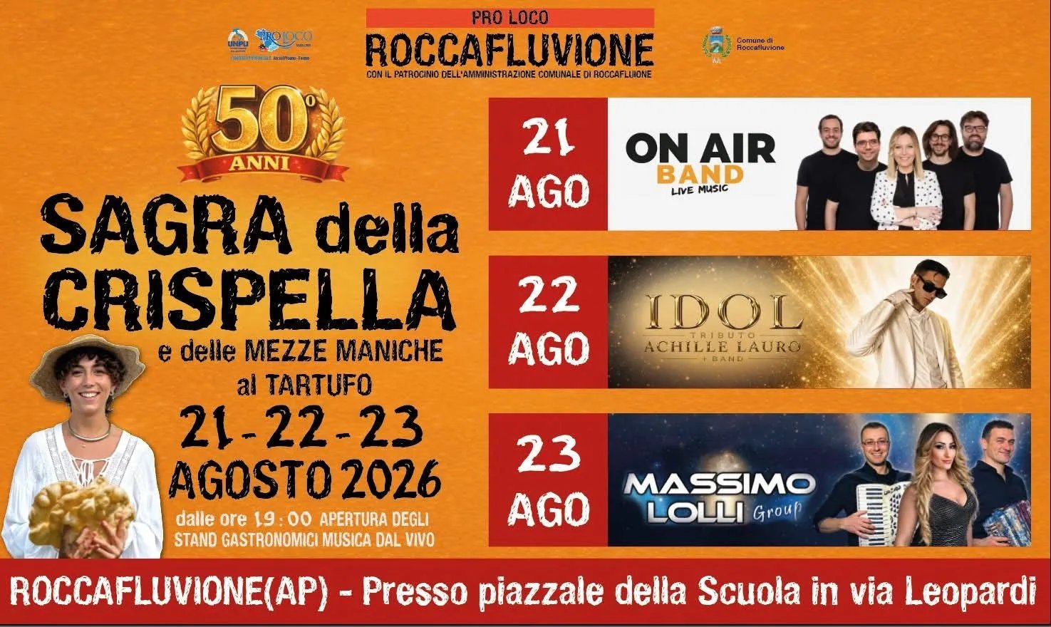 Locandina 50ª Sagra della Crispella e delle Mezze Maniche al Tartufo 2 a Roccafluvione (Ascoli piceno)