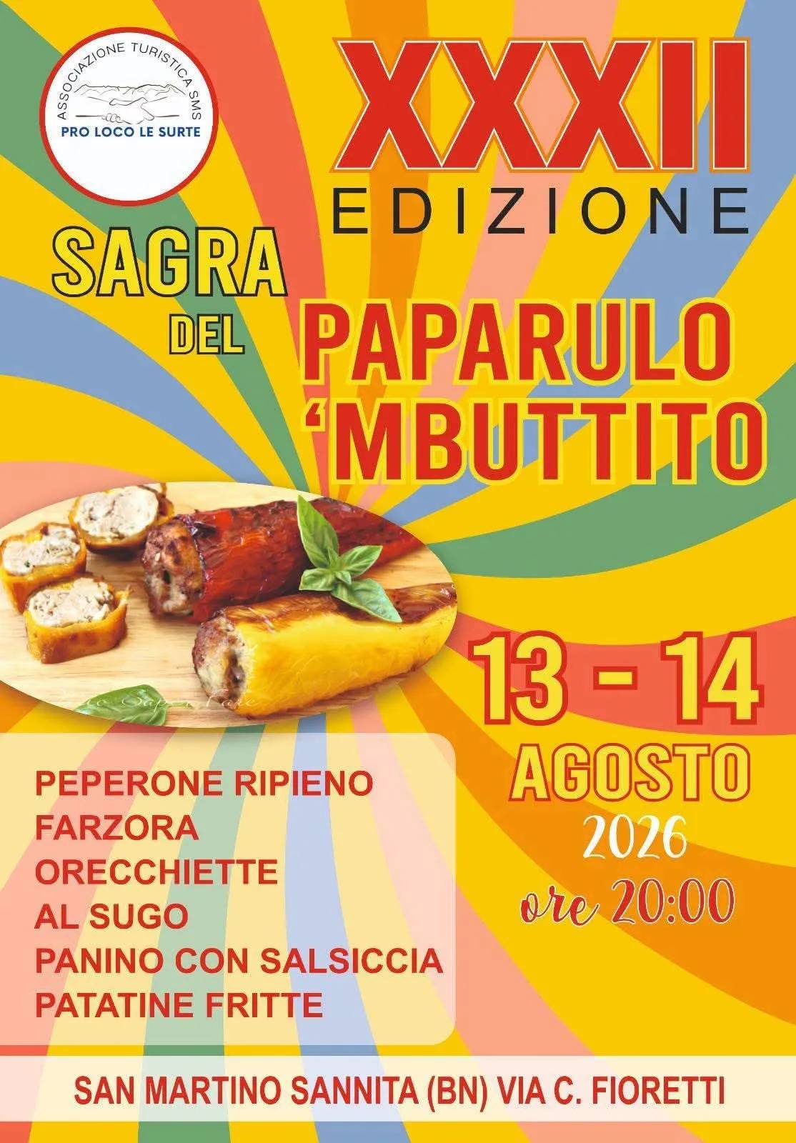 Locandina XXXII Sagra del Paparulo 'Mbuttito 2026 a San Martino Sannita (Benevento)