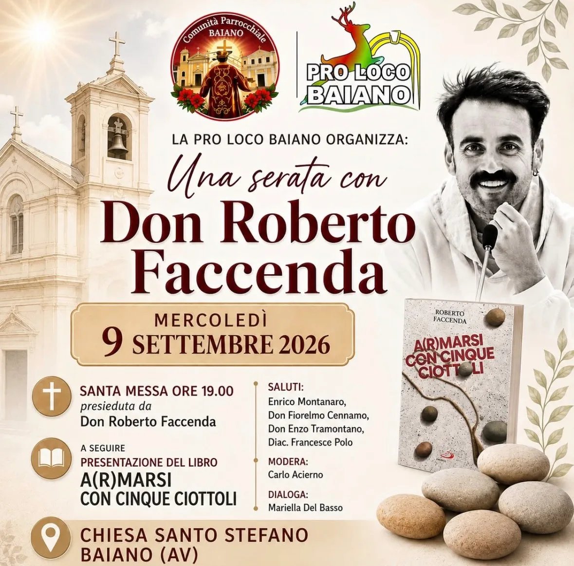Locandina Una serata con Don Roberto Faccenda 2026 a Baiano (Avellino)
