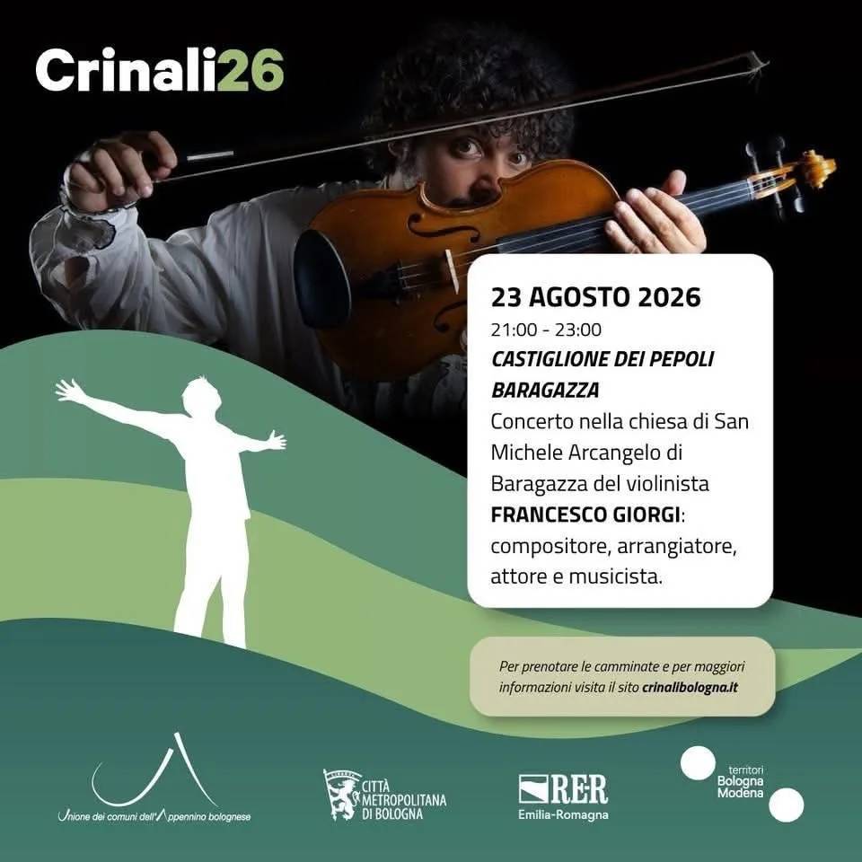 Locandina Crinali26 Concerto Francesco Giorgi 2026 a Castiglione dei Pepoli (Bologna)