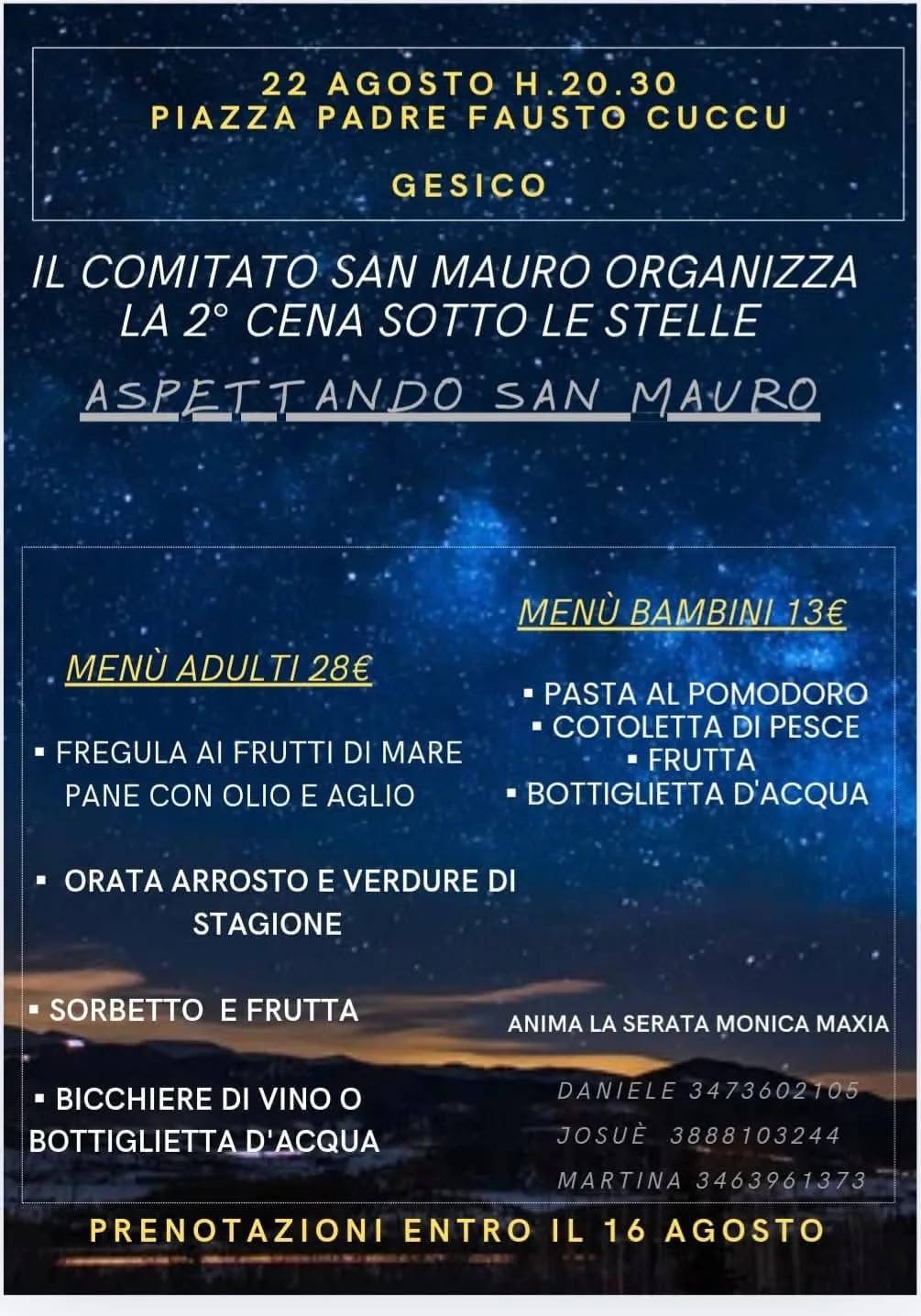 Locandina 2° Cena Sotto le Stelle 2026 a Gesico a Gesico (Cagliari)