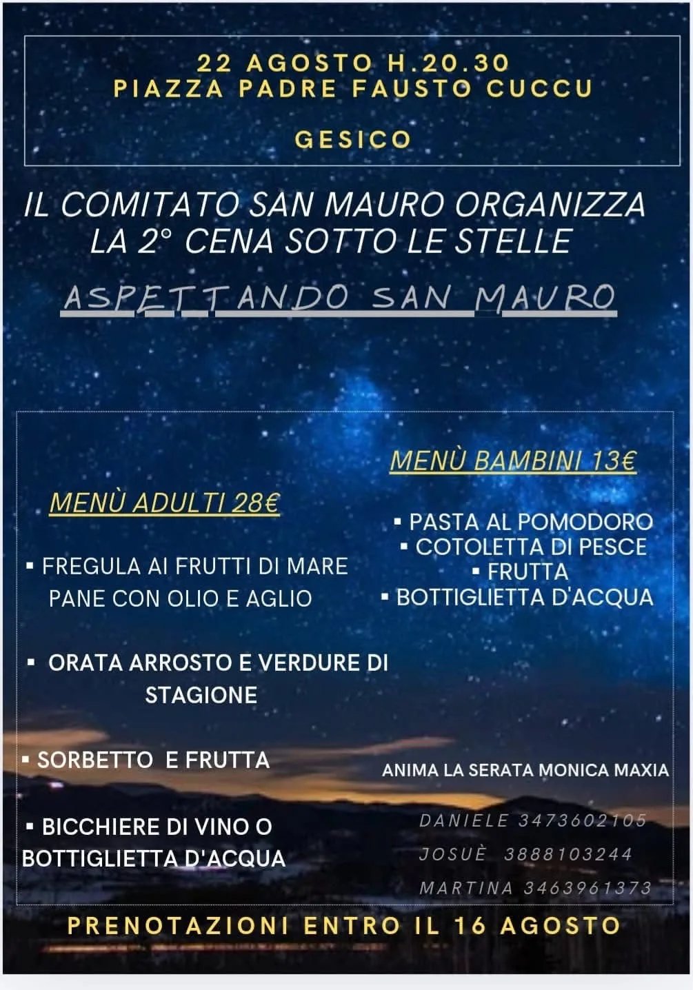 Locandina 2° Cena Sotto le Stelle 2026 a Gesico a Gesico (Cagliari)