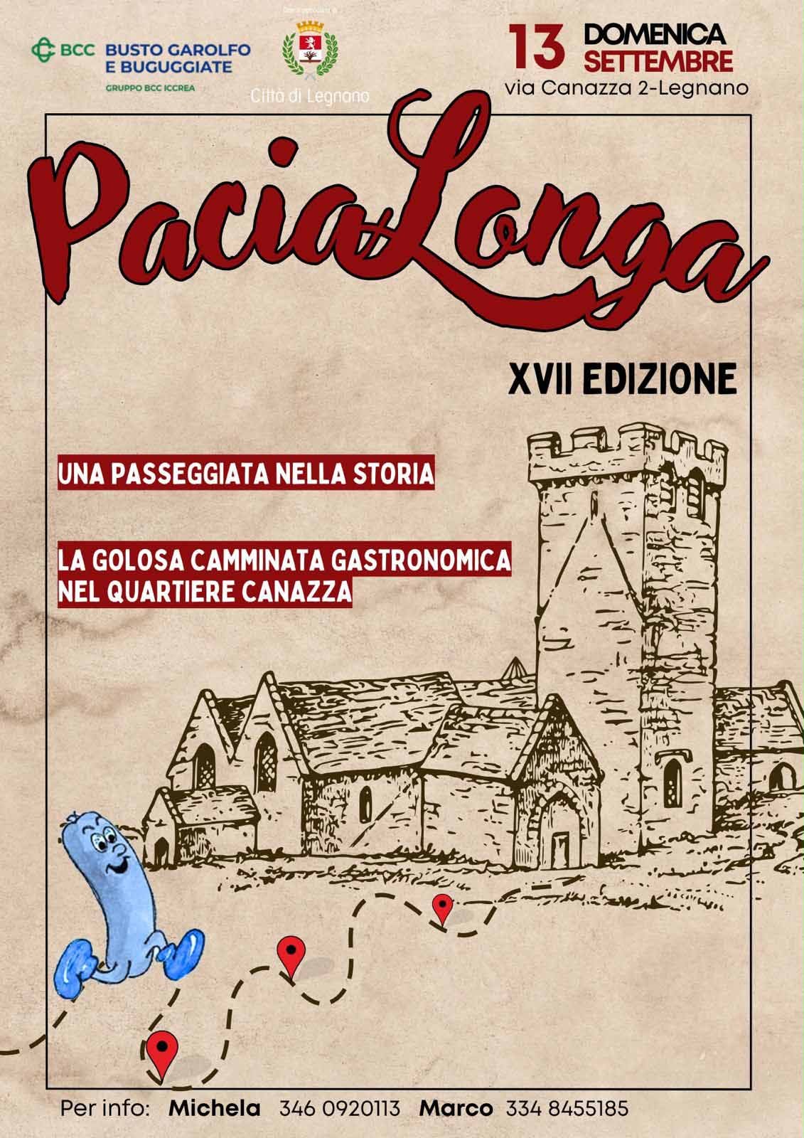 Locandina Pacialonga 2026, aperte le iscrizioni per il 13 settembre per una passeggiata nelle storia del quartiere Canazza a Legnano e nella gastronomia lombarda a Legnano (Milano)