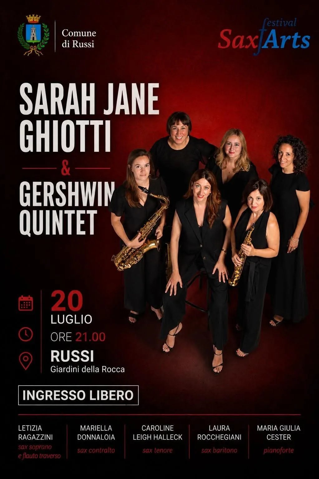 Locandina Sarah Jane Ghiotti & Gershwin Quintet 2026 a Russi (Ravenna)