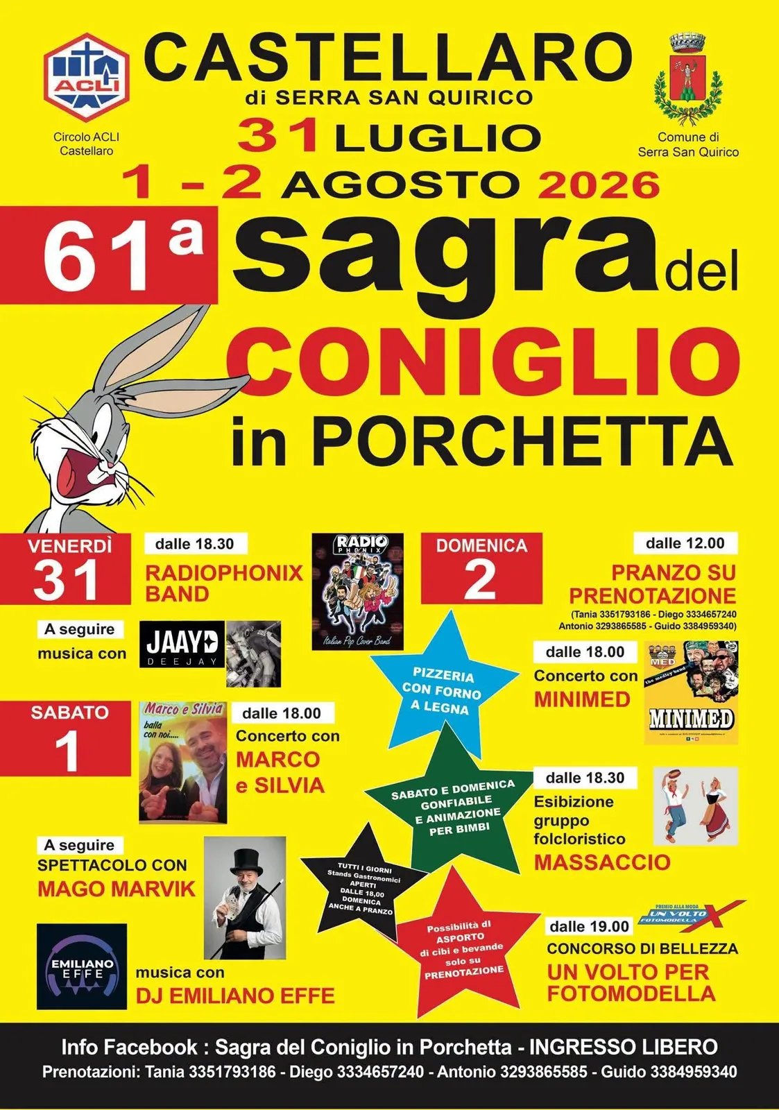 Locandina 61ª Sagra del Coniglio in Porchetta 2026 a Serra San Quirico (Ancona)