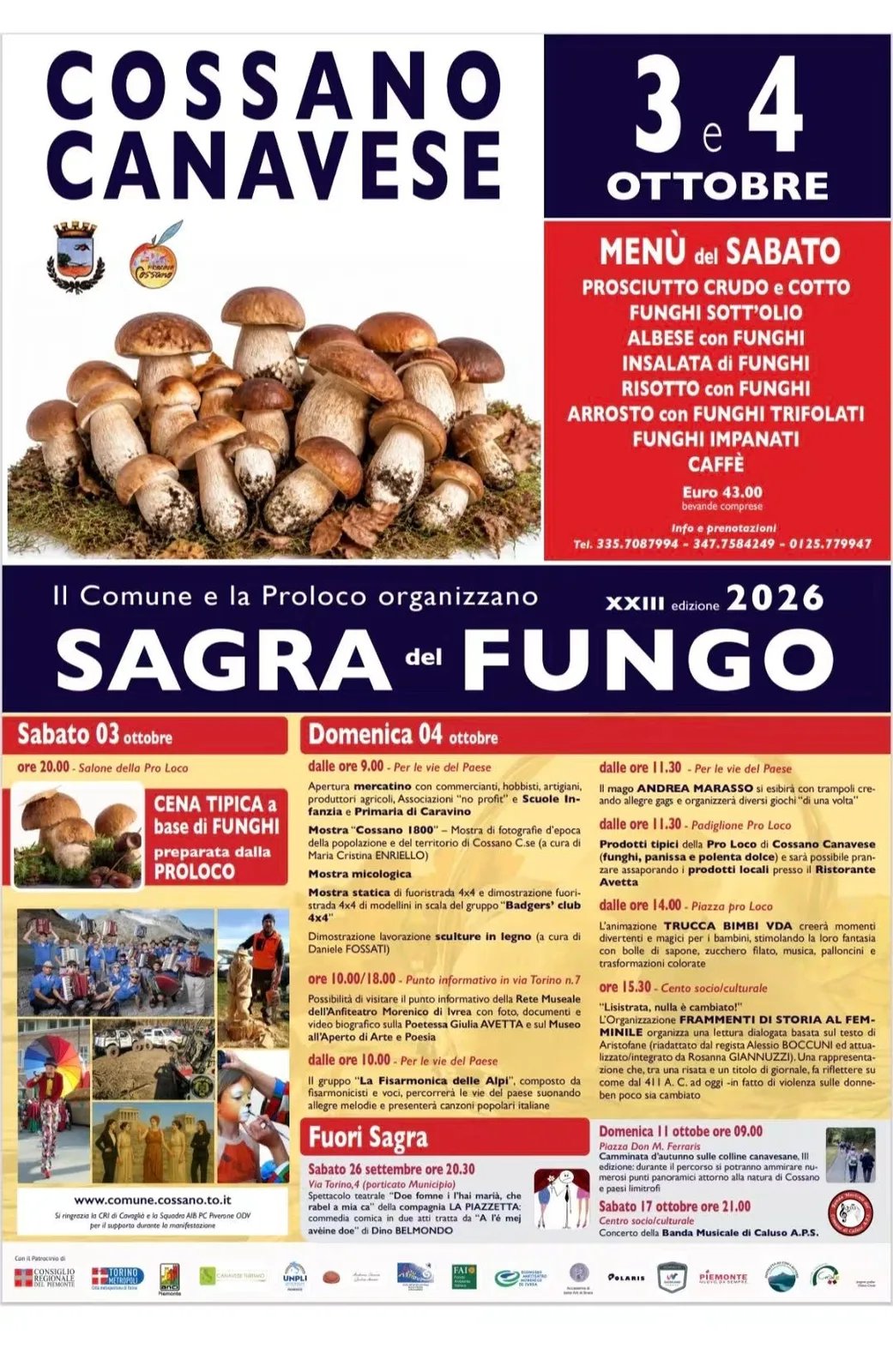 Locandina calendario eventi autunno 2026 a Cossano Canavese (Torino)