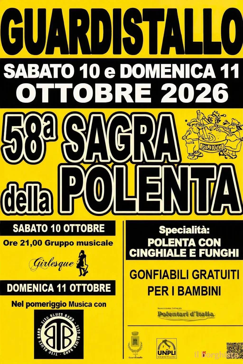 Locandina 58ª Sagra della Polenta 2026 a Guardistallo (Pisa)