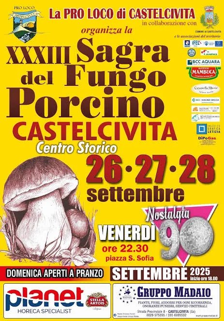 Locandina 33ª Sagra del Fungo Porcino Castelcivita 2025 a Castelcivita (Salerno)