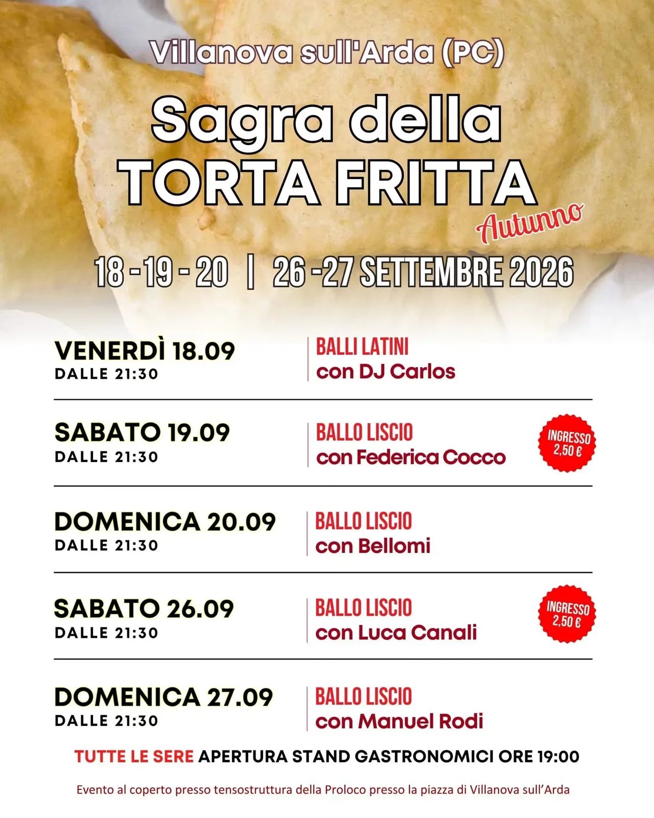 Locandina Sagra della Torta Fritta 2026 a Villanova sull'Arda (Piacenza)