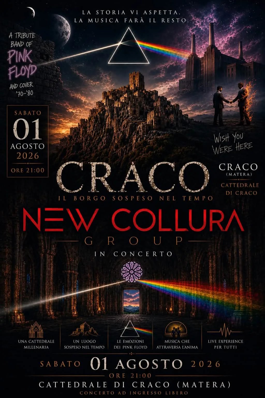 Locandina New Collura Group – Pink Floyd Tribute 2026 a Craco (Matera)