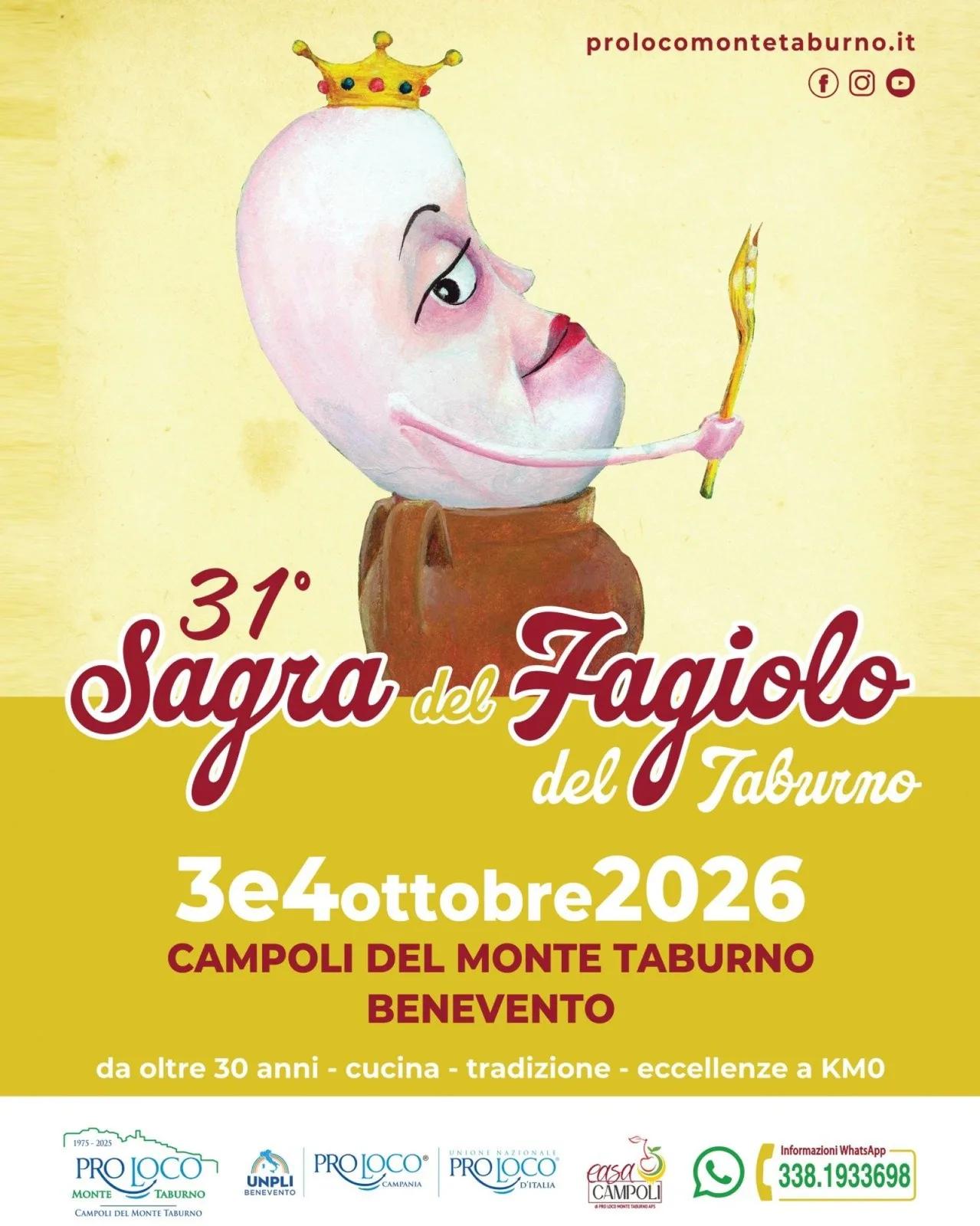 Locandina 31ª Sagra del Fagiolo del Taburno 2026 a Campoli del Monte Taburno (Benevento)