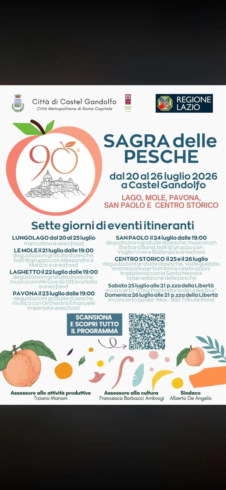 Locandina Sagra delle Pesche 2026 a Castel Gandolfo (Roma)