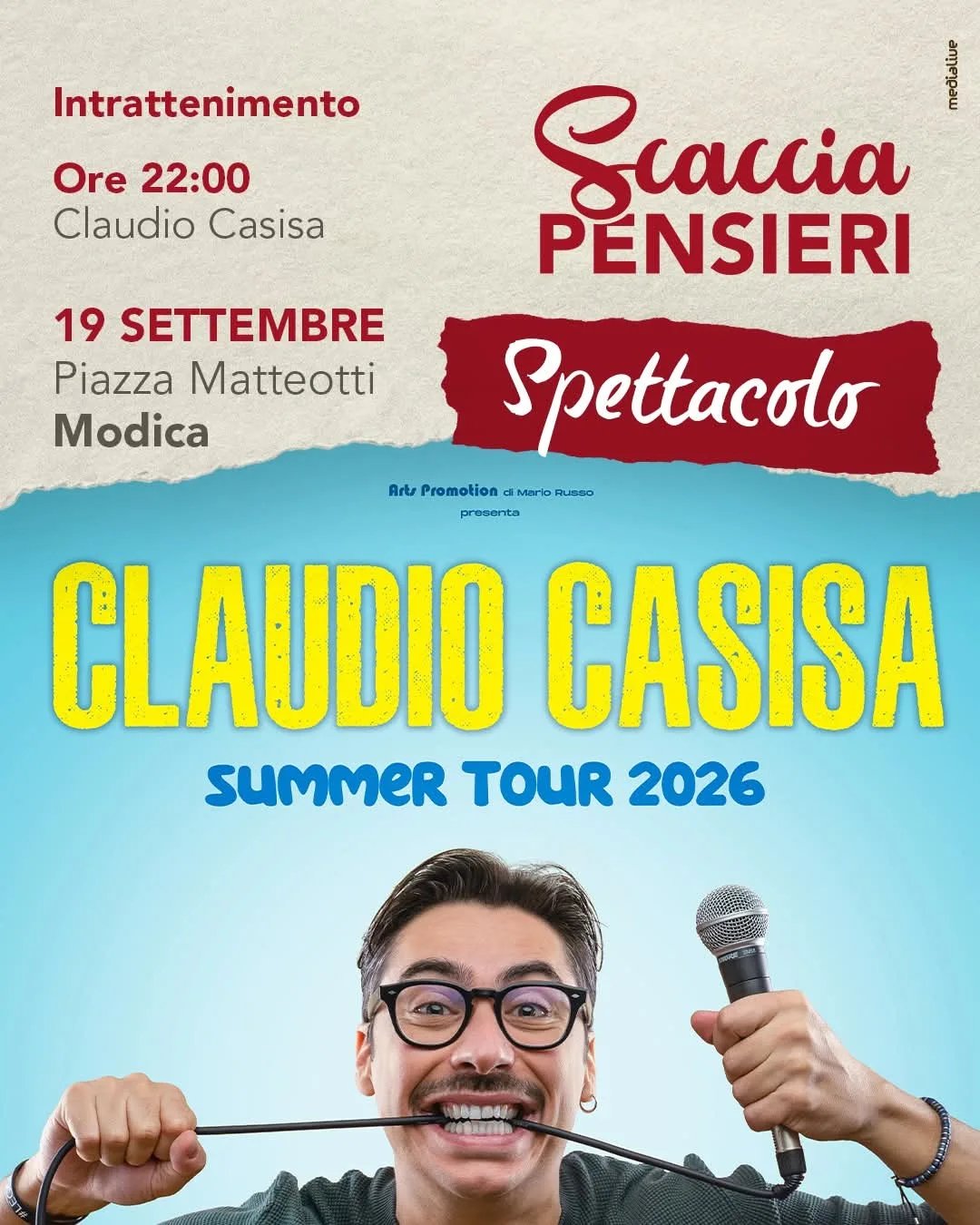 Locandina Claudio Casisa Summer Tour 2026 a Modica (Ragusa)