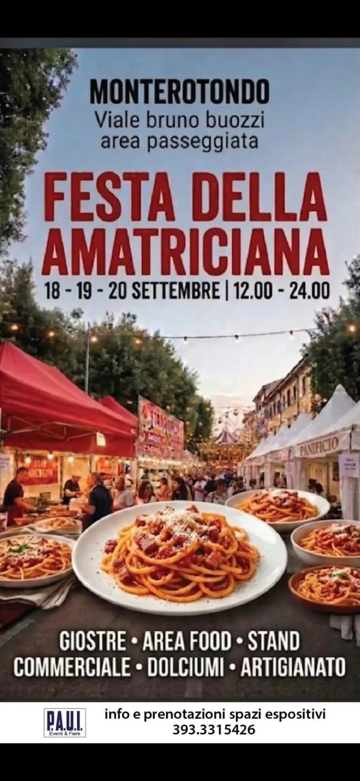 Locandina Festa della Amatriciana 2026 a Monterotondo (Roma)