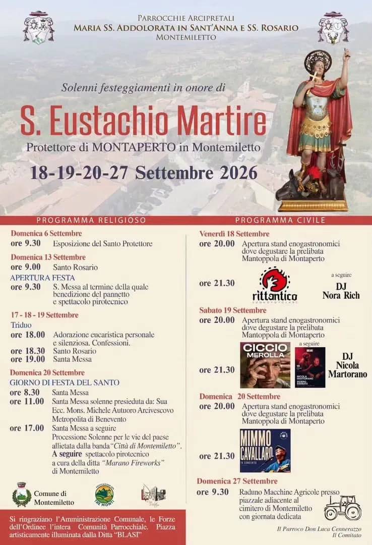 Locandina calendario eventi settembre 2026 a Montemiletto (Avellino)