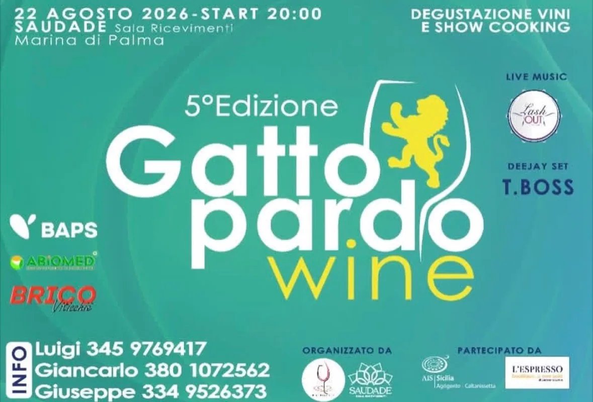 Locandina Gatto pardo wine — 5ª Ed. 2026 a Palma di Montechiaro (Agrigento)