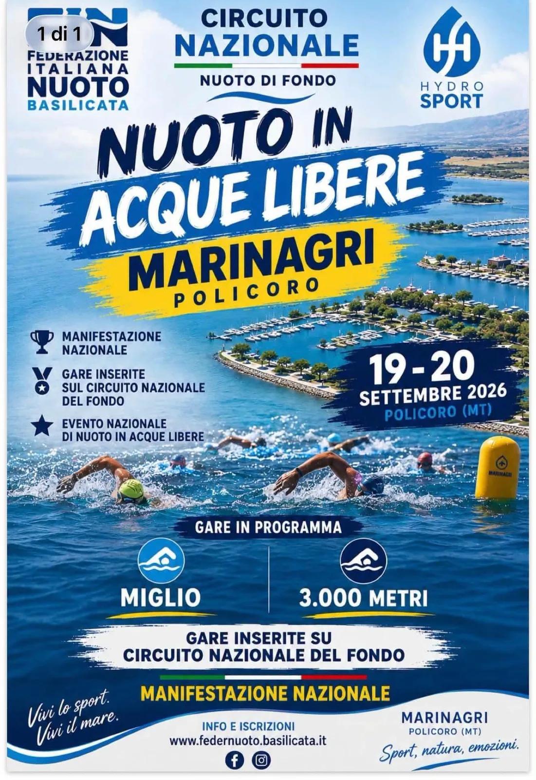 Locandina Nuoto in Acque Libere Marinagri 2026 a Policoro (Matera)