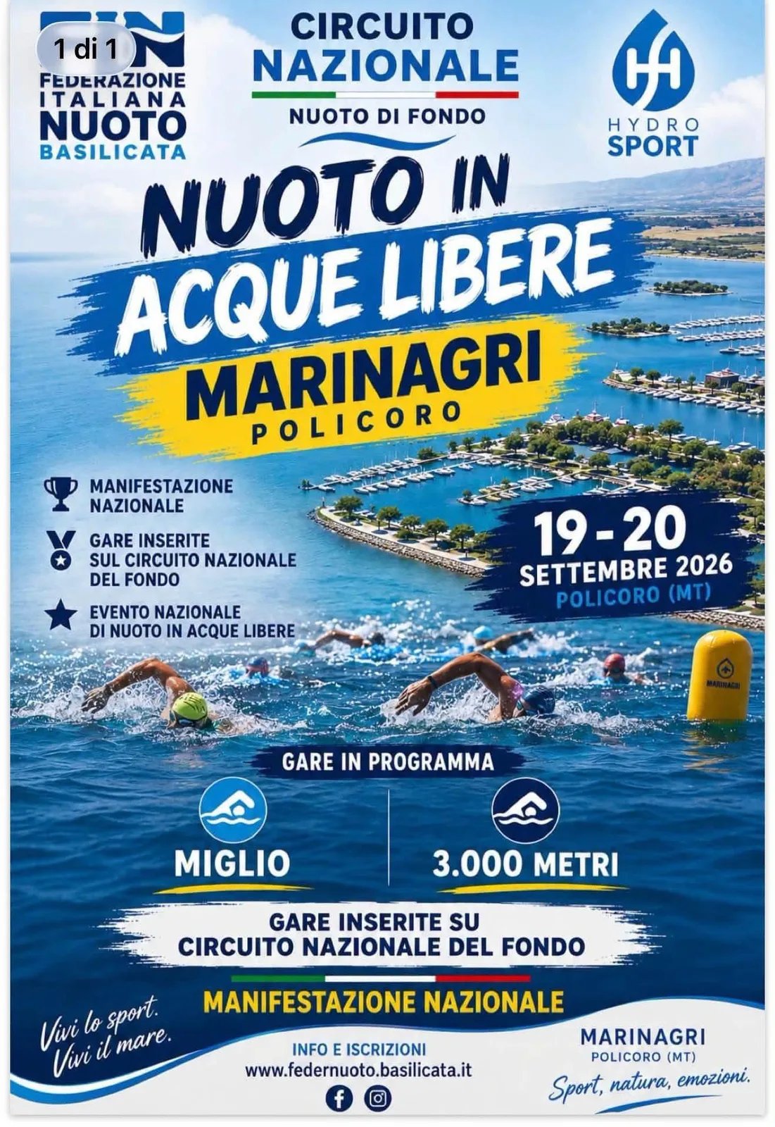Locandina Nuoto in Acque Libere Marinagri 2026 a Policoro (Matera)