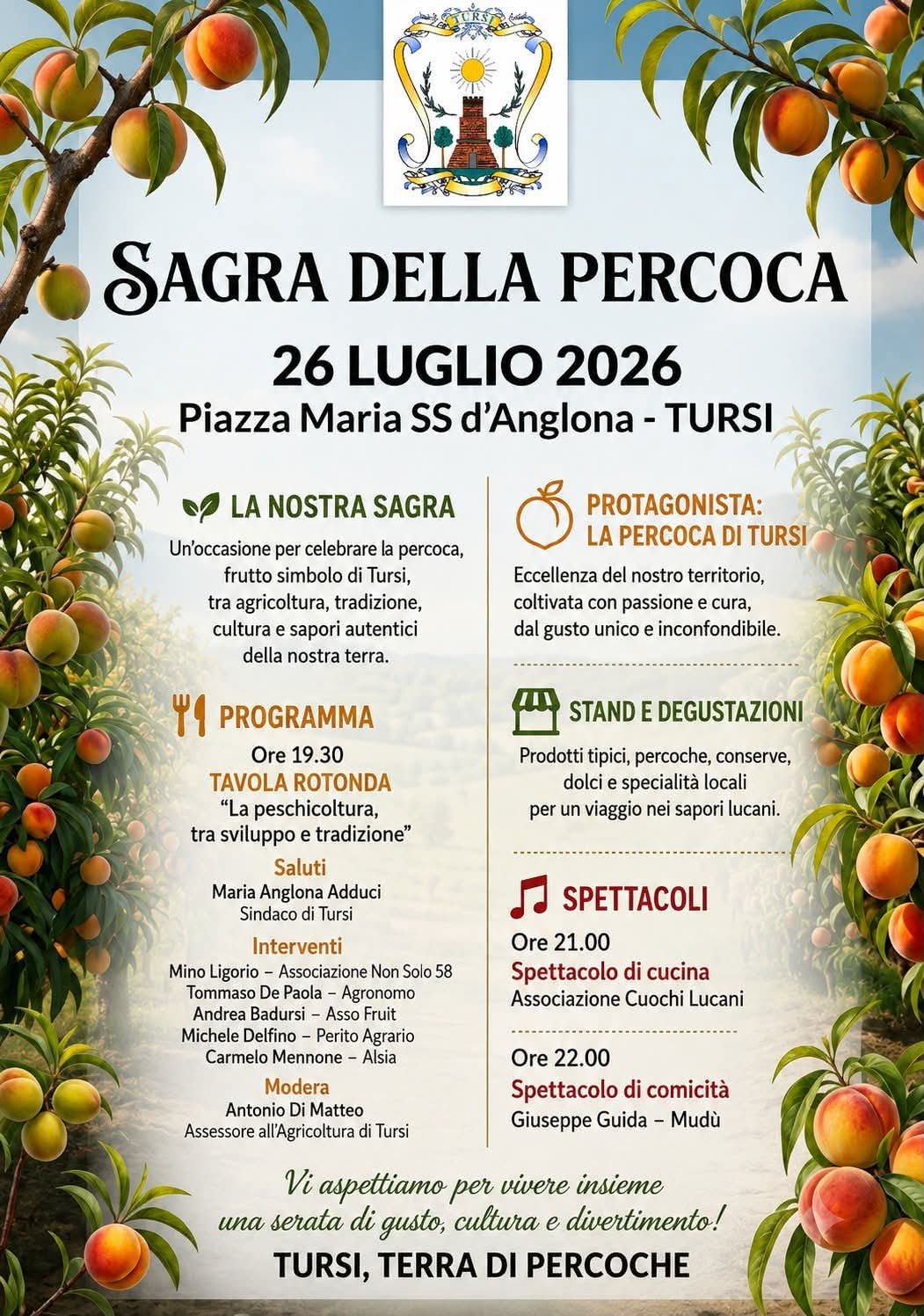 Locandina Sagra della Percoca 2026 a Tursi (Matera)