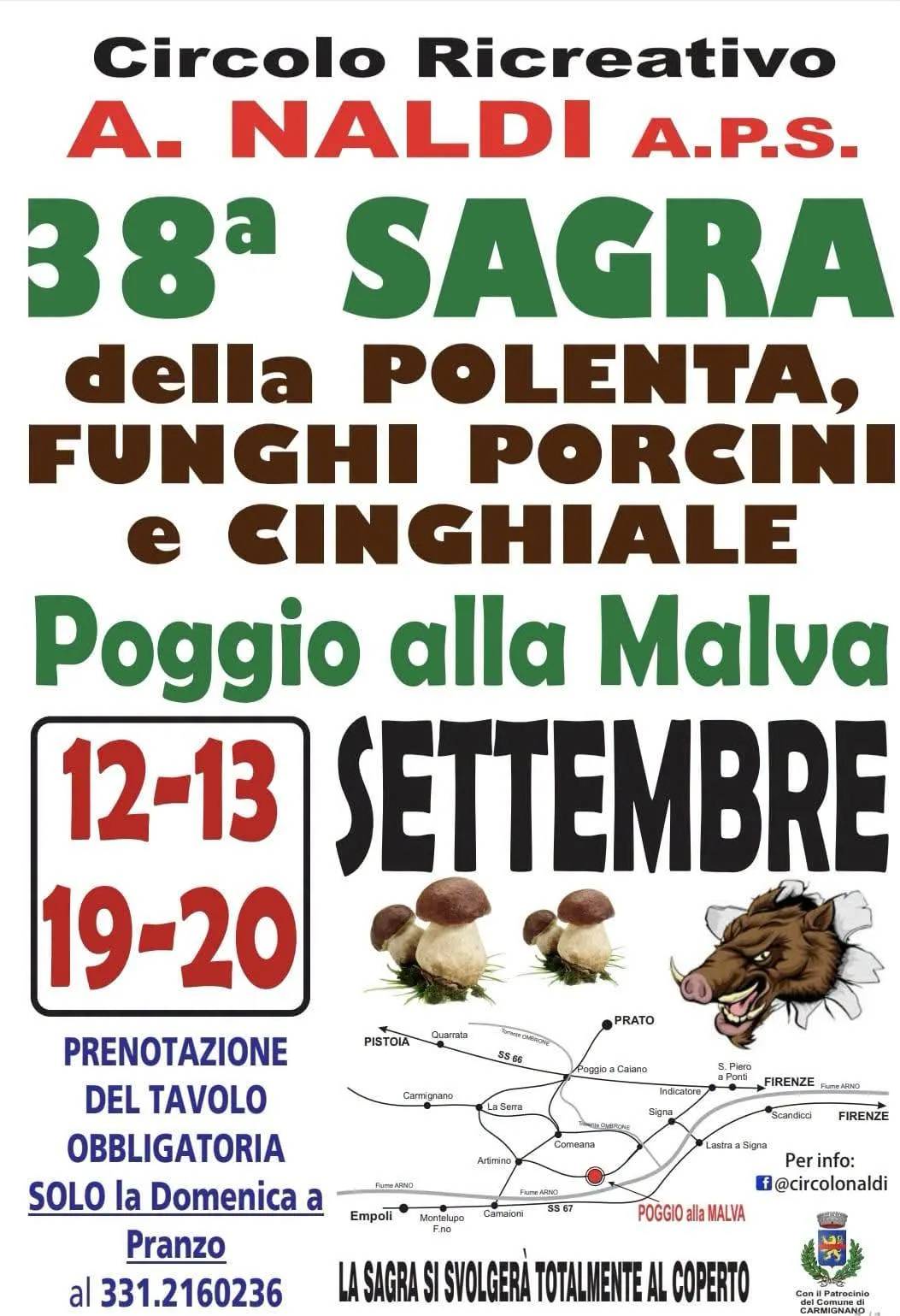 Locandina 38ª Sagra della Polenta, Funghi Porcini e Cinghiale 2026 a Carmignano (Prato)
