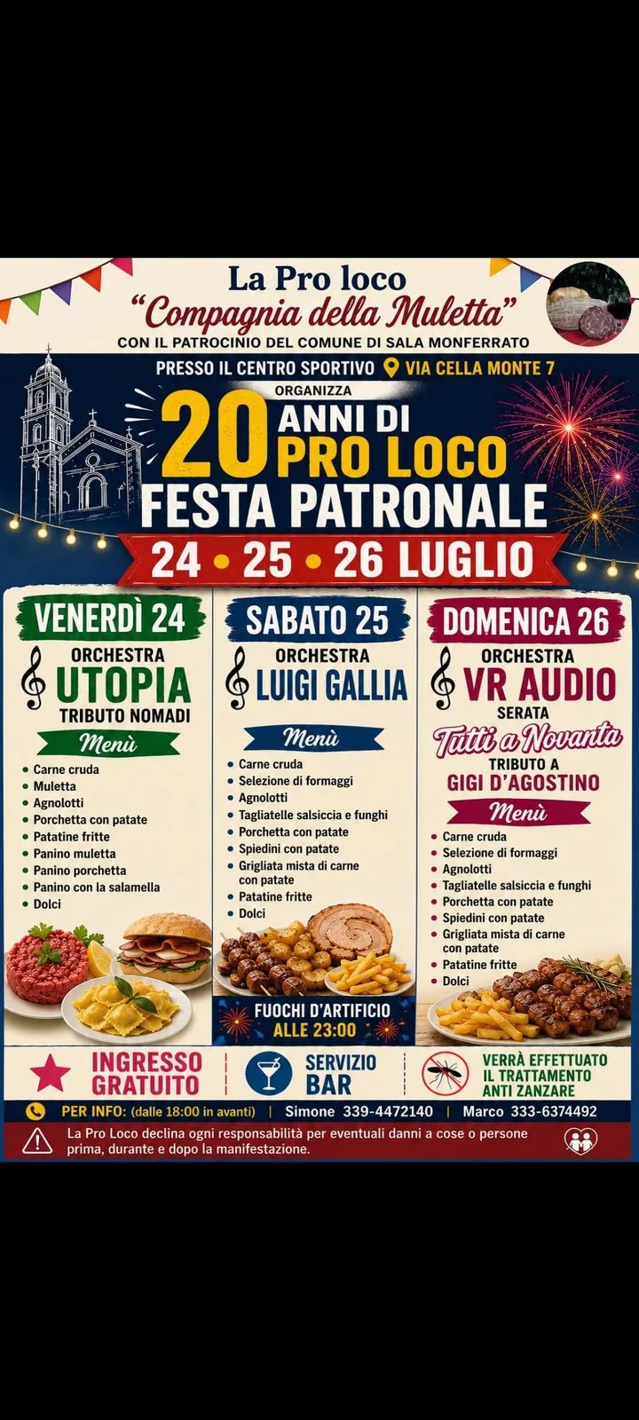 Locandina Festa Patronale — 20 Pro Loco 2026 a Sala Monferrato (Alessandria)