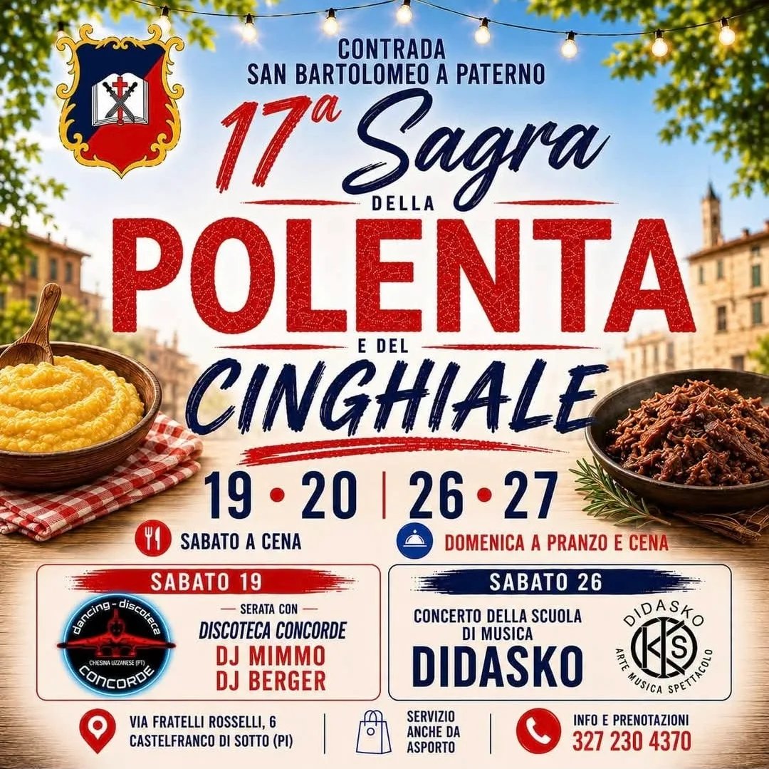 Locandina 17ª Sagra della Polenta e del Cinghiale 2026 a Castelfranco di Sotto (Pisa)