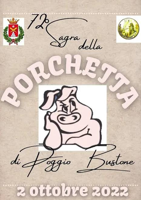 Locandina 72ª Sagra della Porchetta di Poggio Bustone 2022 a Poggio Bustone (Rieti)