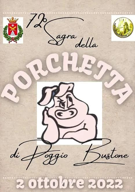 Locandina 72ª Sagra della Porchetta di Poggio Bustone 2022 a Poggio Bustone (Rieti)