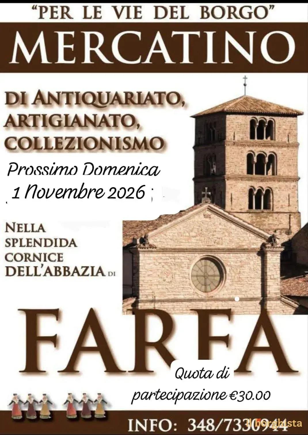 Locandina Per le Vie del Borgo Mercatino Farfa 2026 a Fara in Sabina (Rieti)