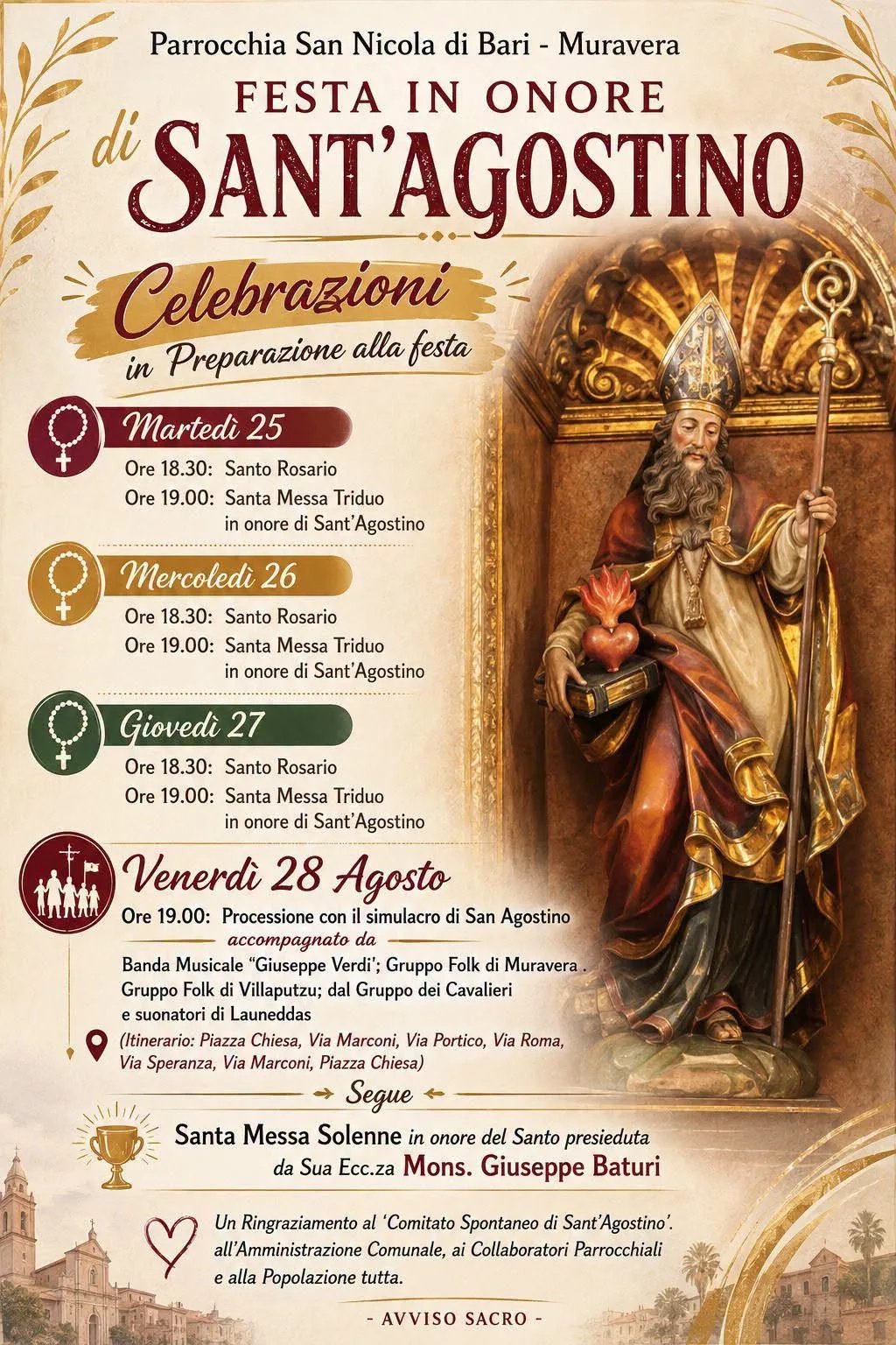 Locandina Festa di Sant'Agostino 2026 a Muravera (Sud Sardegna)