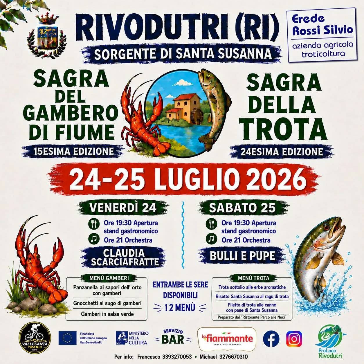 Locandina 15ª Sagra del Gambero di Fiume 2026 a Rivodutri (Rieti)
