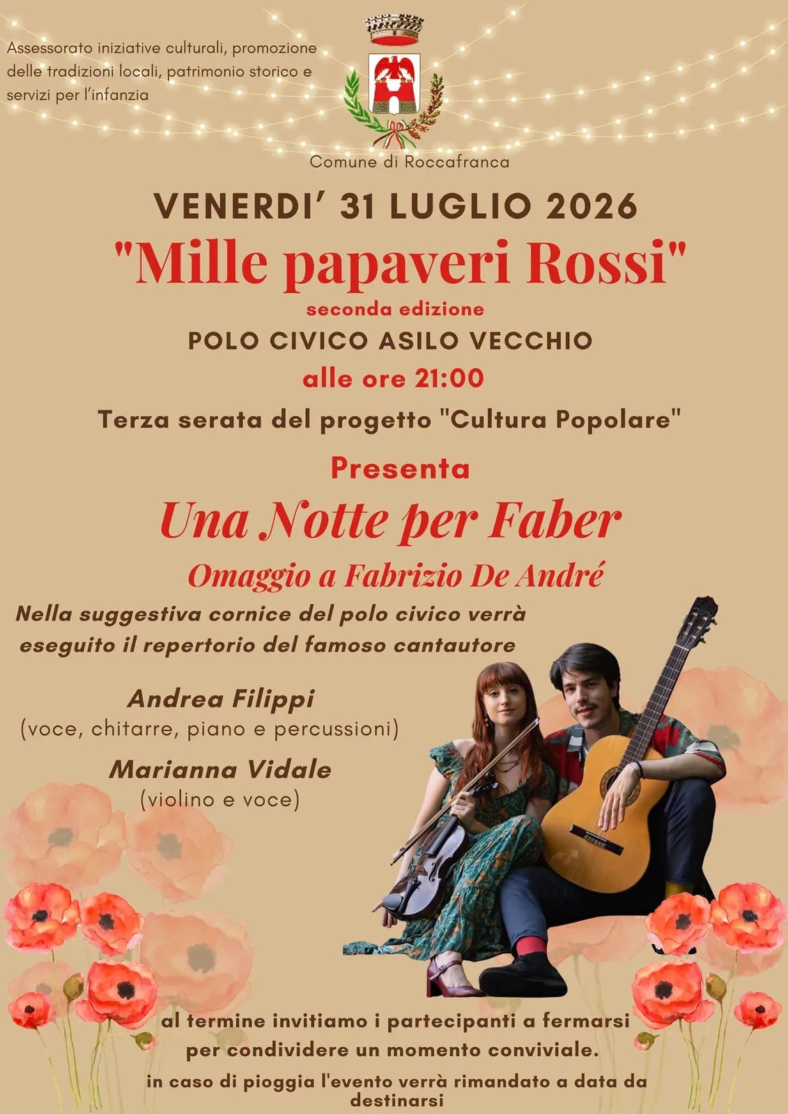 Locandina 2ª Edizione Mille papaveri Rossi 2026 a Roccafranca (Brescia)