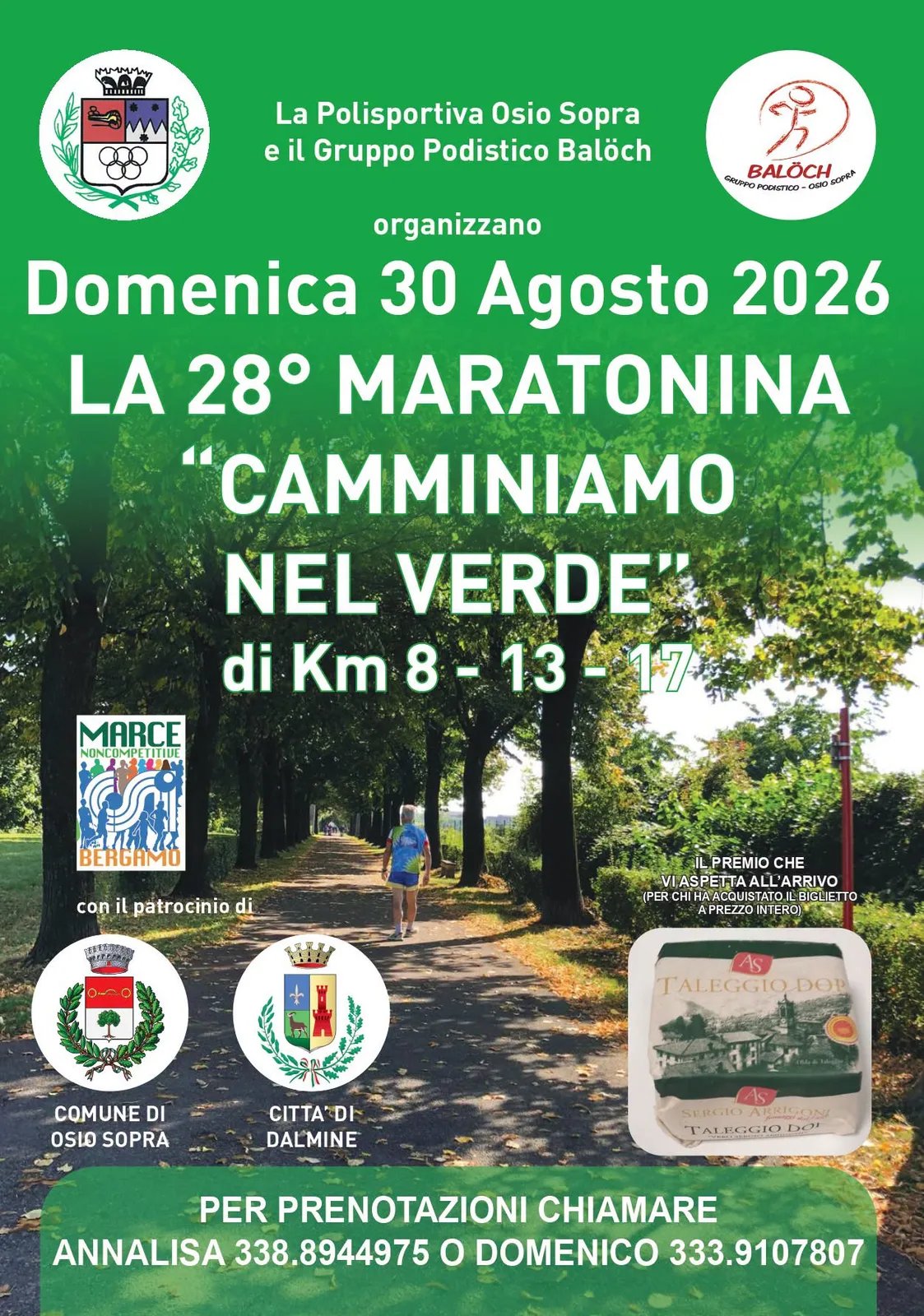 Locandina 28° Maratonina Camminiamo nel Verde 2026 a Osio Sopra (Bergamo)