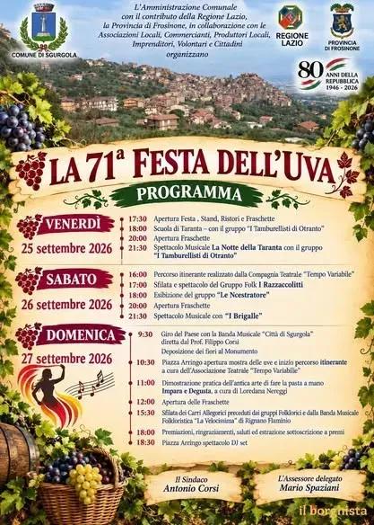 Locandina 71ª Festa dell'Uva 2026 a Sgurgola (Frosinone)