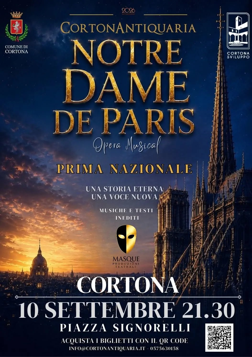 Locandina Notre Dame de Paris Opera Musical Prima Nazionale 2026 a Cortona (Arezzo)