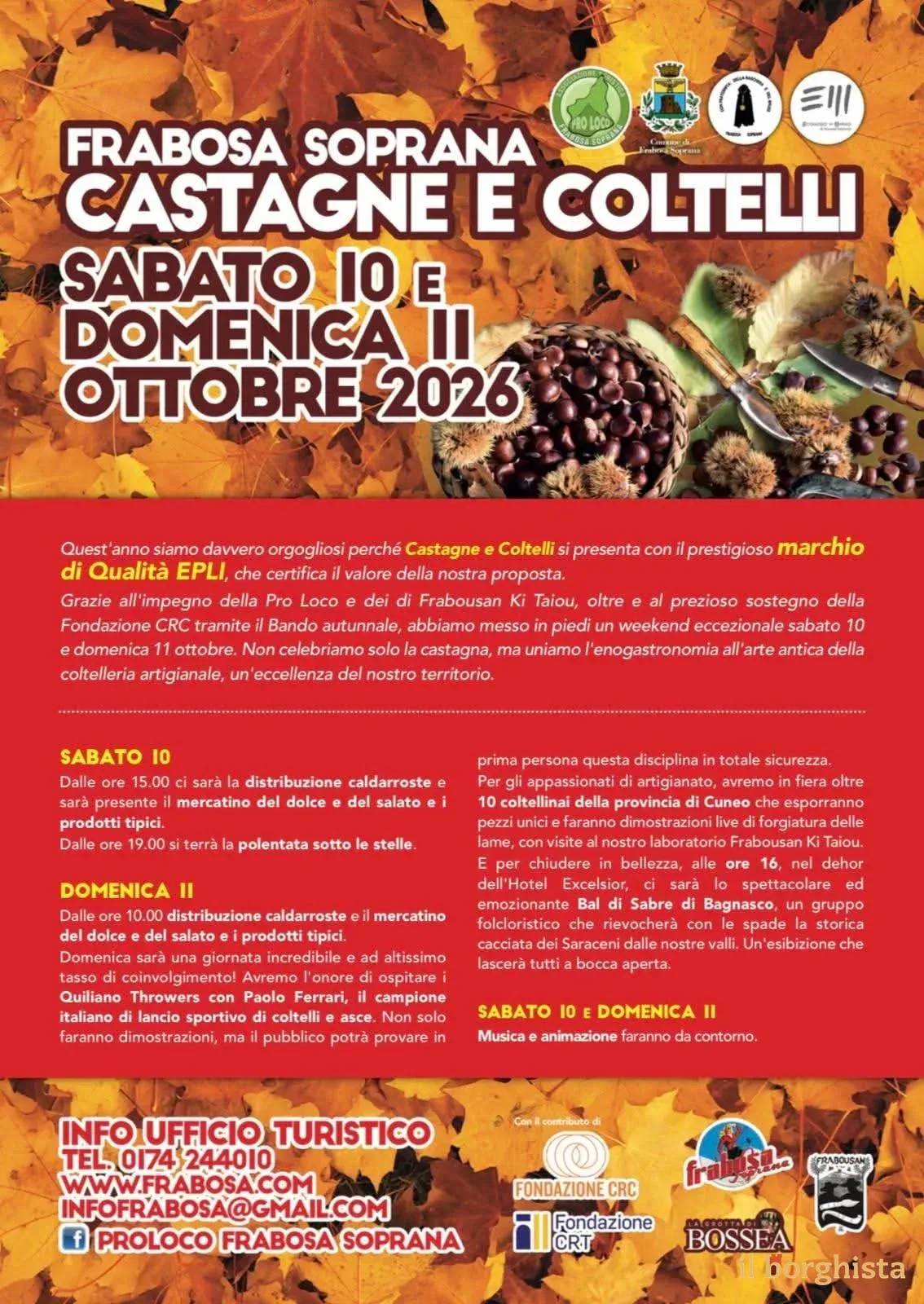 Locandina Castagne e Coltelli 2026 a Frabosa Soprana (Cuneo)