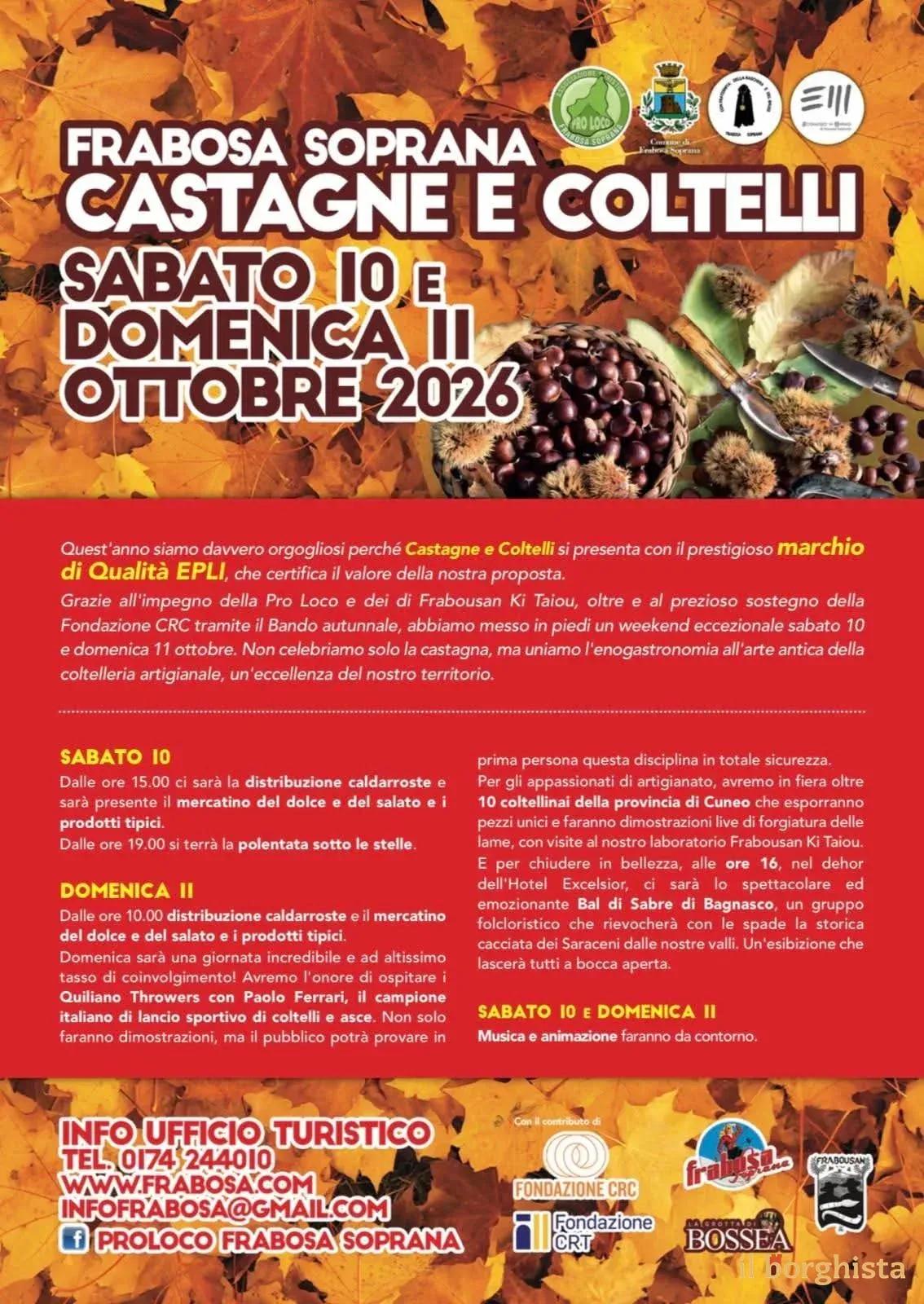 Locandina Castagne e Coltelli 2026 a Frabosa Soprana (Cuneo)