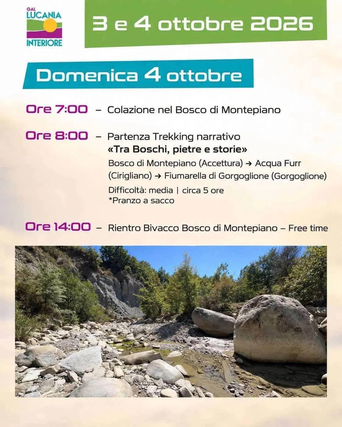 Locandina Tra Boschi, pietre e storie 2026 a Accettura (Matera)