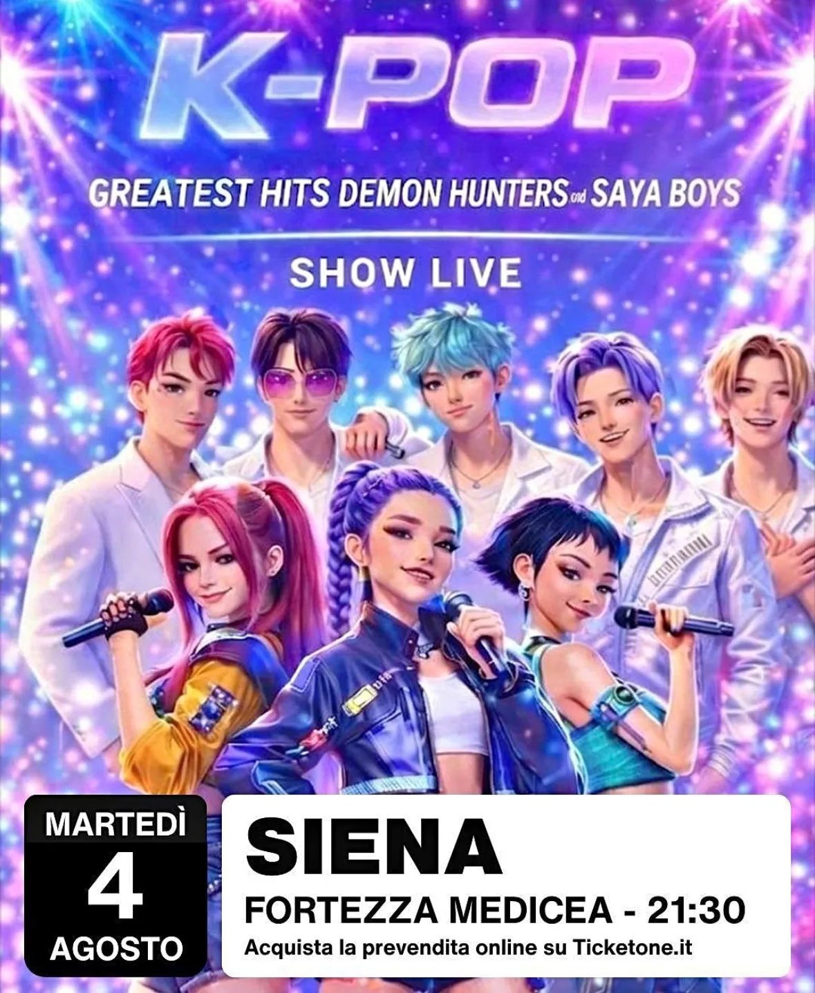 Locandina K-POP Greatest Hits Demon Hunters e Saya Boys Show Live 2026 a Siena (Siena)