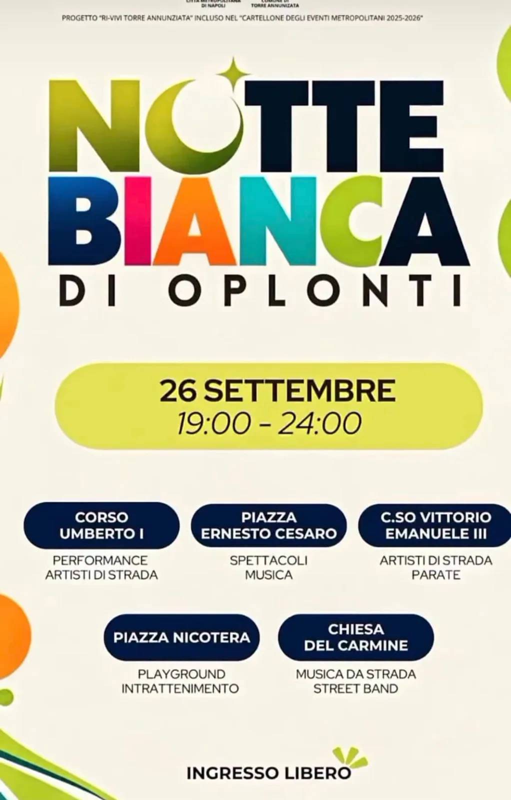 Locandina Notte Bianca di Oplonti 2026 a Torre Annunziata (Napoli)