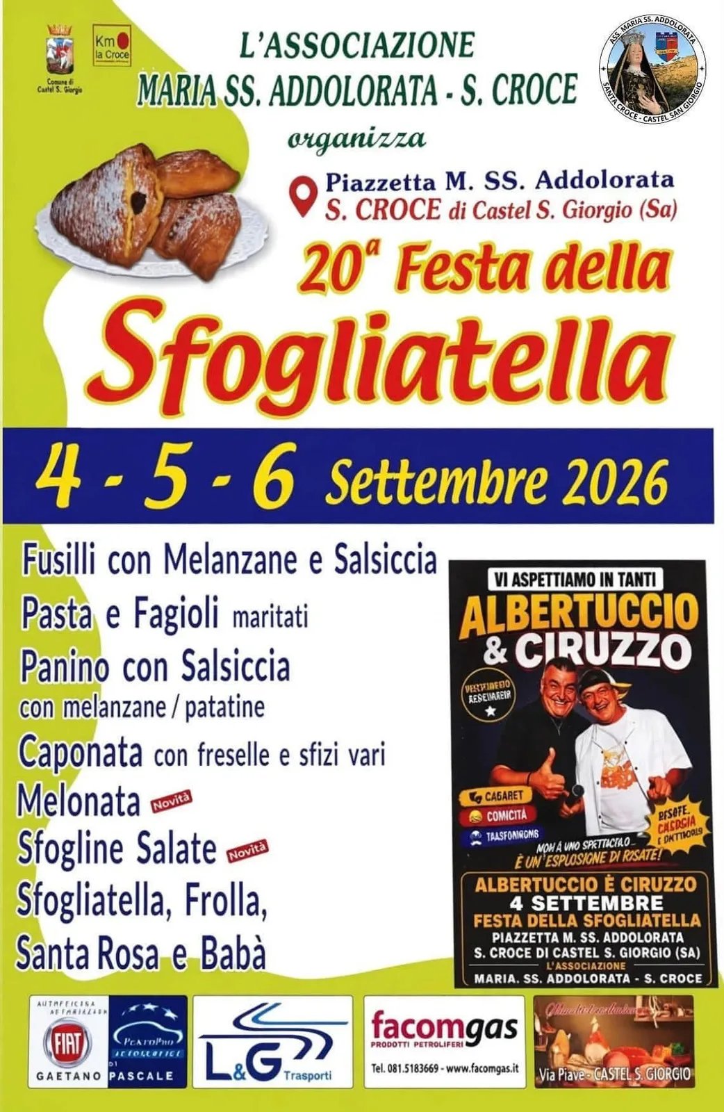 Locandina 20ª Festa della Sfogliatella 2026 a Castel San Giorgio (SA)