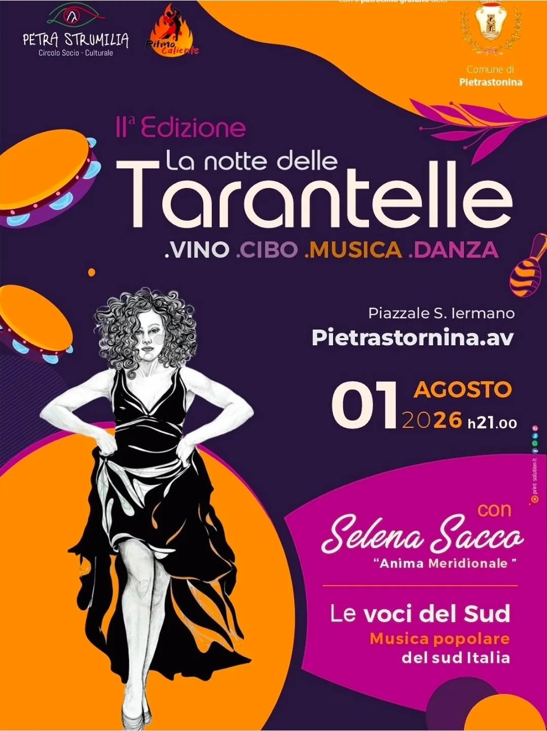 Locandina IIª Edizione La notte delle Tarantelle 2026 a Pietrastornina (Avellino)