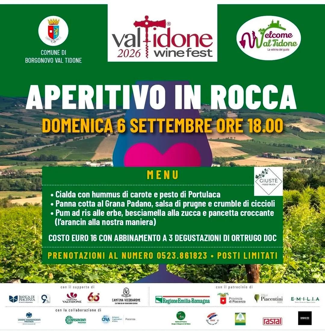 Locandina Aperitivo in Rocca 2026 a Borgonovo Val Tidone (Piacenza)