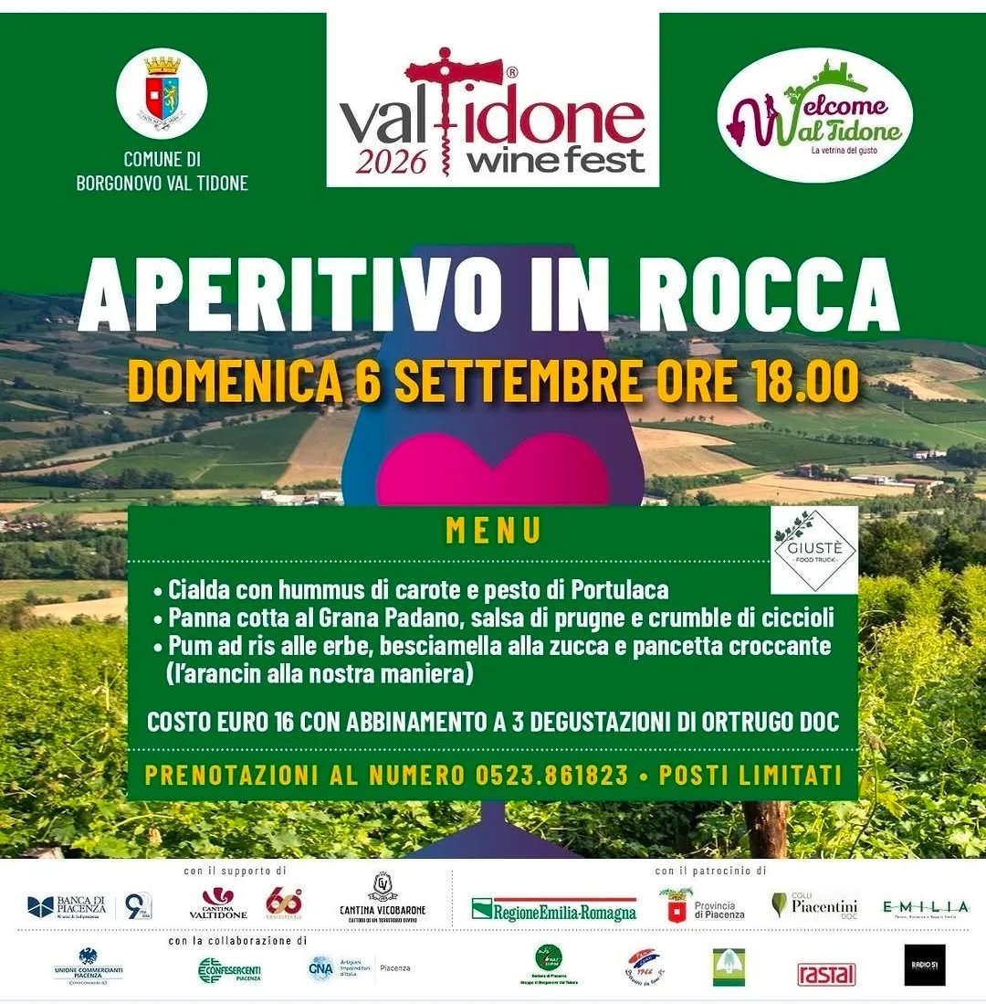 Locandina Aperitivo in Rocca 2026 a Borgonovo Val Tidone (Piacenza)